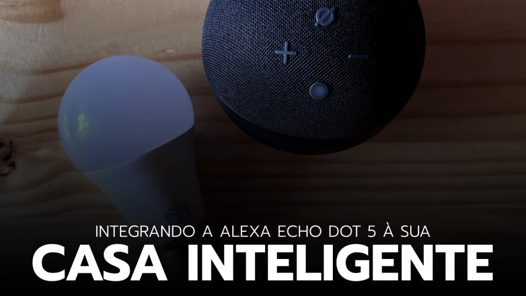 Imagem que ilustram exemplos de como a Echo Dot 5 pode ser integrado com outros dispositivos inteligentes em sua casa, como luzes inteligentes ou um sistema de segurança doméstica.