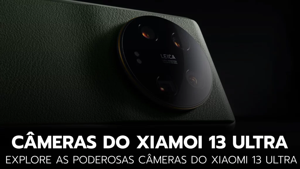 Uma imagem detalhada das lentes da câmera traseira do Xiaomi 13 Ultra, destacando cada uma delas.