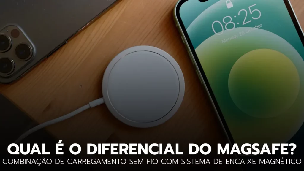 Diferentes tecnologias de carregamento sem fio, com o MagSafe destacado