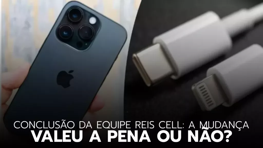 iphone 15 ao lado de um carregador lightning e usb-c